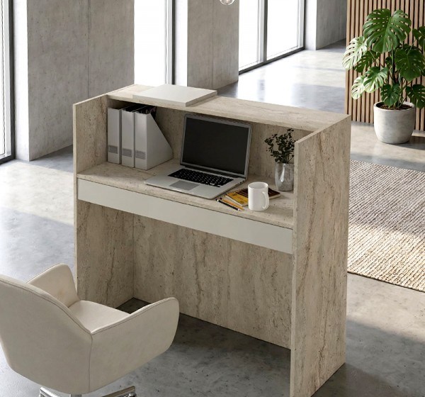 Γραφείο υποδοχής - reception Navita Megapap με LED χρώμα travertine - sandstone 113,6x42x111,8εκ.