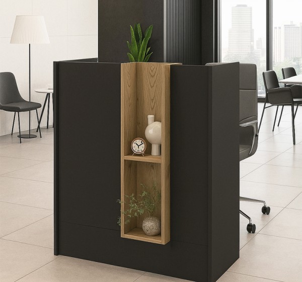 Γραφείο υποδοχής - reception Bonveno Megapap χρώμα ανθρακί - sepet oak 90x43,2x110εκ.