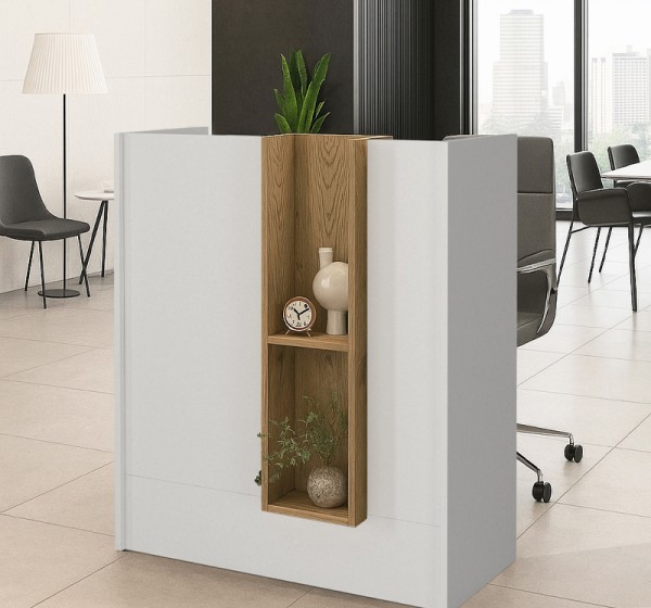 Γραφείο υποδοχής - reception Bonveno Megapap χρώμα λευκό - sepet oak 90x43,2x110εκ.