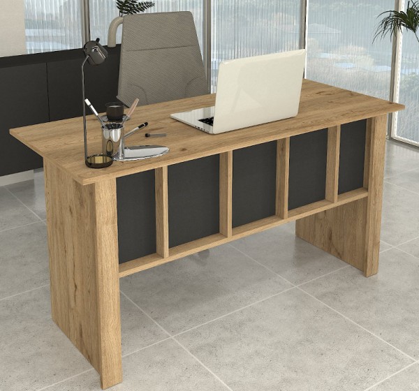 Γραφείο εργασίας Nika Megapap χρώμα sepet oak - ανθρακί 140x60x75εκ.