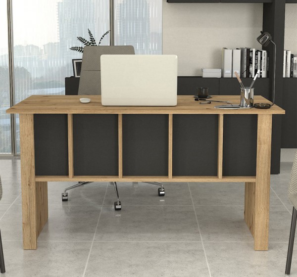 Γραφείο εργασίας Nika Megapap χρώμα sepet oak - ανθρακί 140x60x75εκ.
