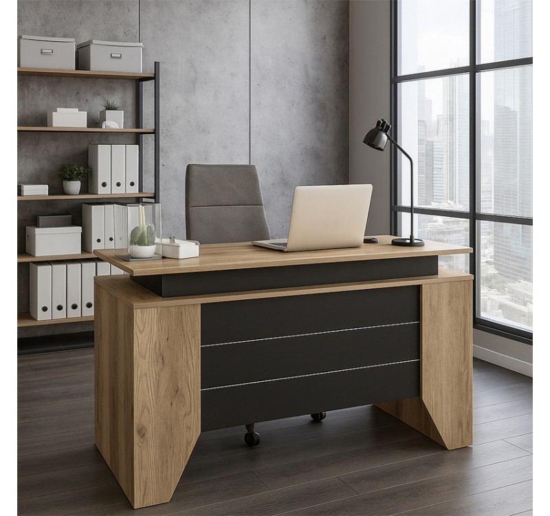 Γραφείο εργασίας Remida Megapap χρώμα sepet oak - ανθρακί 140x60x76,9εκ.