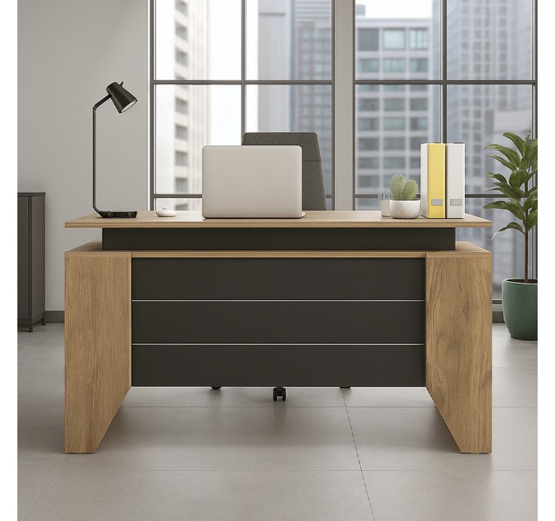 Γραφείο εργασίας Remida Megapap χρώμα sepet oak - ανθρακί 140x60x76,9εκ.