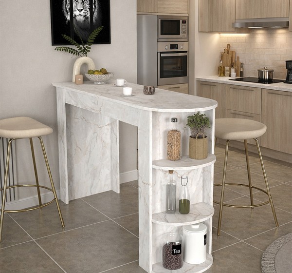 Τραπέζι μπαρ Vigne Megapap χρώμα λευκό εφέ μαρμάρου 150x51,6x101,8εκ.