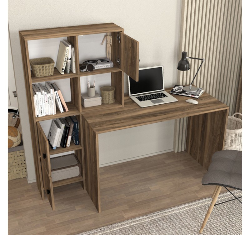 Γραφείο εργασίας Lesya Megapap αναστρέψιμο χρώμα καρυδί 159,2x59,6x141,2εκ.