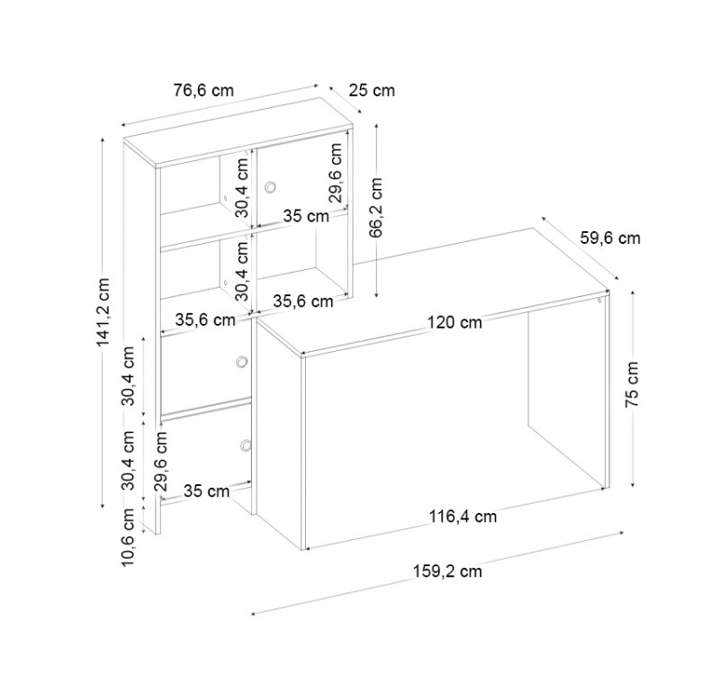 Γραφείο εργασίας Lesya Megapap αναστρέψιμο χρώμα καρυδί 159,2x59,6x141,2εκ.