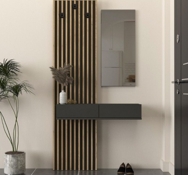 Έπιπλο εισόδου Elois Megapap χρώμα ανθρακί - sepet oak 96,6x26,8x195,5εκ.