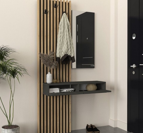 Έπιπλο εισόδου Elois Megapap χρώμα ανθρακί - sepet oak 96,6x26,8x195,5εκ.