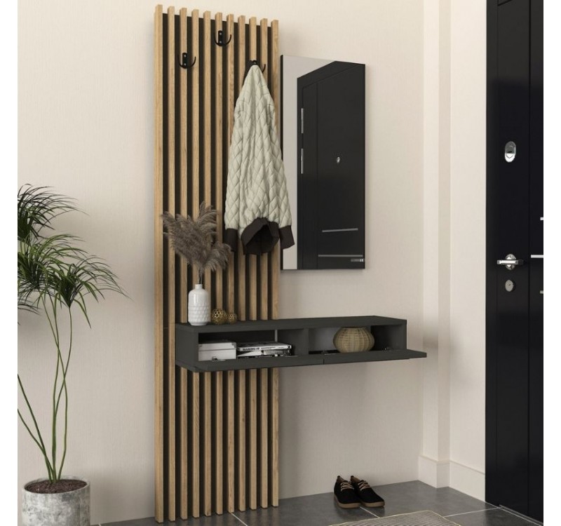 Έπιπλο εισόδου Elois Megapap χρώμα ανθρακί - sepet oak 96,6x26,8x195,5εκ.
