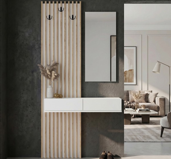 Έπιπλο εισόδου Elois Megapap χρώμα λευκό - sepet oak 96,6x26,8x195,5εκ.