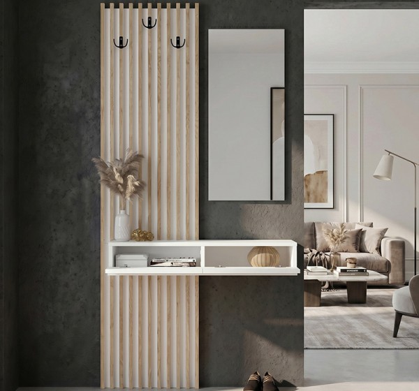 Έπιπλο εισόδου Elois Megapap χρώμα λευκό - sepet oak 96,6x26,8x195,5εκ.