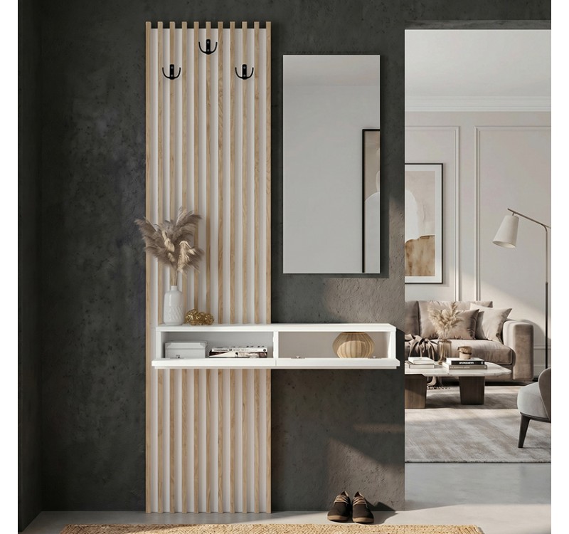 Έπιπλο εισόδου Elois Megapap χρώμα λευκό - sepet oak 96,6x26,8x195,5εκ.