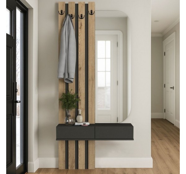 Έπιπλο εισόδου Reyas Megapap χρώμα ανθρακί - sepet oak 90x27x205,6εκ.
