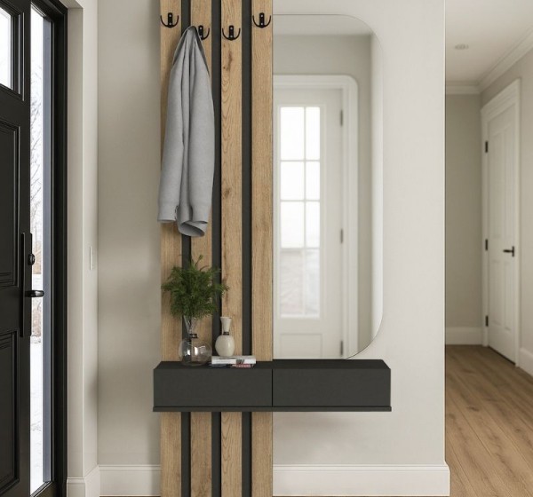 Έπιπλο εισόδου Reyas Megapap χρώμα ανθρακί - sepet oak 90x27x205,6εκ.