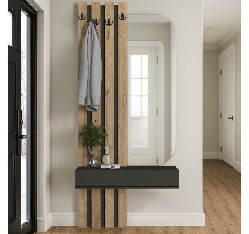 Έπιπλο εισόδου Reyas Megapap χρώμα ανθρακί - sepet oak 90x27x205,6εκ.