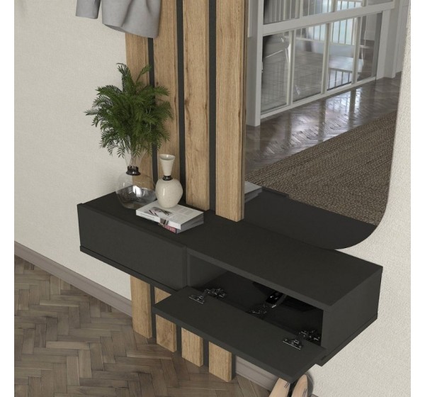 Έπιπλο εισόδου Reyas Megapap χρώμα ανθρακί - sepet oak 90x27x205,6εκ.