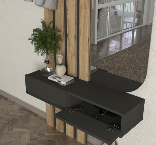 Έπιπλο εισόδου Reyas Megapap χρώμα ανθρακί - sepet oak 90x27x205,6εκ.
