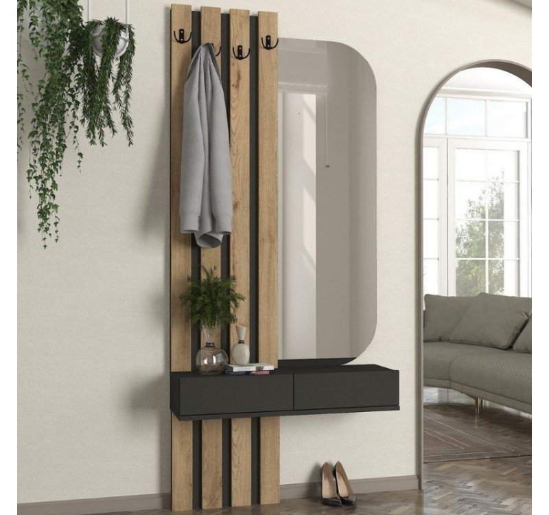 Έπιπλο εισόδου Reyas Megapap χρώμα ανθρακί - sepet oak 90x27x205,6εκ.