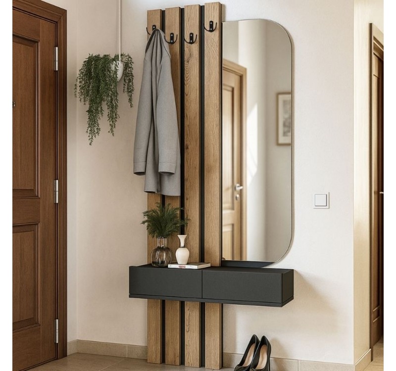 Έπιπλο εισόδου Reyas Megapap χρώμα ανθρακί - sepet oak 90x27x205,6εκ.