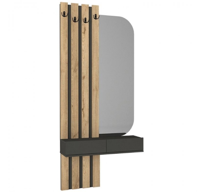 Έπιπλο εισόδου Reyas Megapap χρώμα ανθρακί - sepet oak 90x27x205,6εκ.