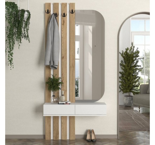 Έπιπλο εισόδου Reyas Megapap χρώμα λευκό - sepet oak 90x27x205,6εκ.