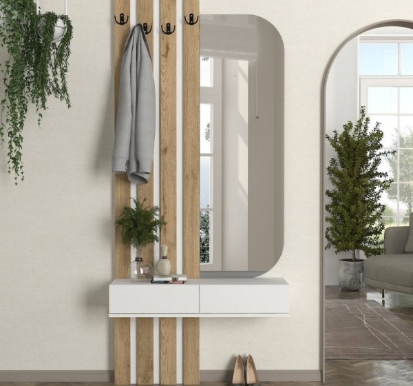 Έπιπλο εισόδου Reyas Megapap χρώμα λευκό - sepet oak 90x27x205,6εκ.