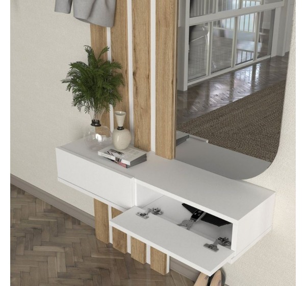 Έπιπλο εισόδου Reyas Megapap χρώμα λευκό - sepet oak 90x27x205,6εκ.