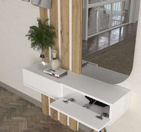 Έπιπλο εισόδου Reyas Megapap χρώμα λευκό - sepet oak 90x27x205,6εκ.