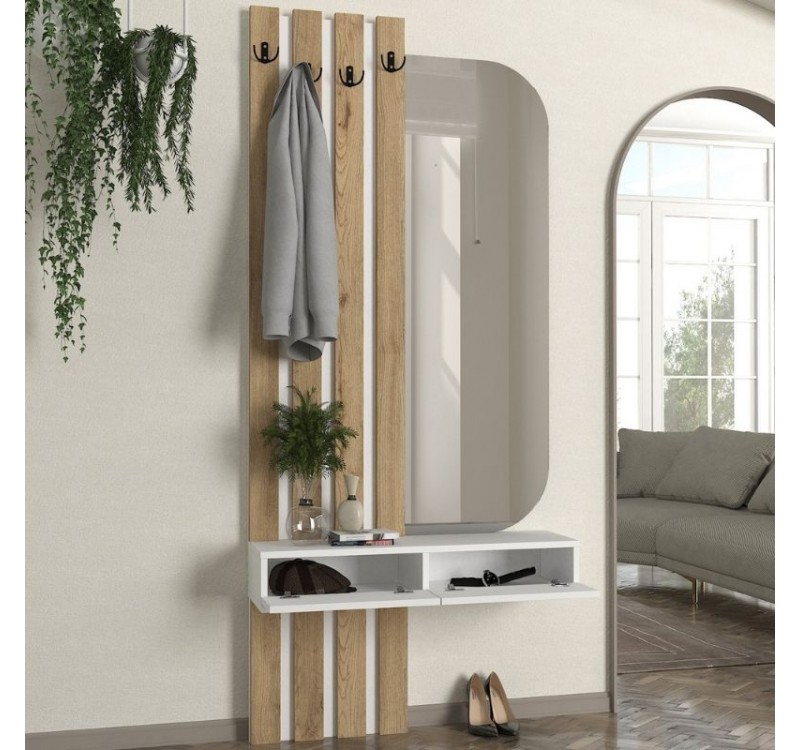 Έπιπλο εισόδου Reyas Megapap χρώμα λευκό - sepet oak 90x27x205,6εκ.