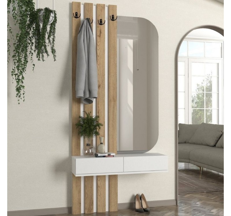 Έπιπλο εισόδου Reyas Megapap χρώμα λευκό - sepet oak 90x27x205,6εκ.