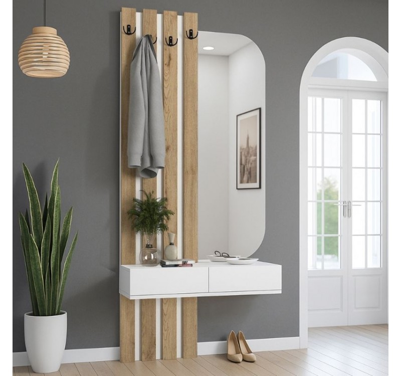 Έπιπλο εισόδου Reyas Megapap χρώμα λευκό - sepet oak 90x27x205,6εκ.