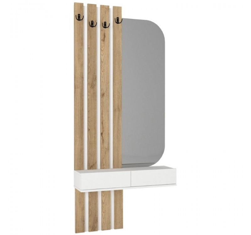 Έπιπλο εισόδου Reyas Megapap χρώμα λευκό - sepet oak 90x27x205,6εκ.