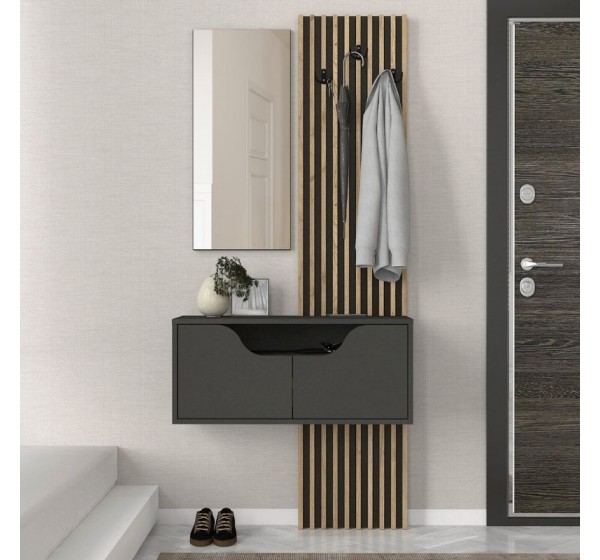 Έπιπλο εισόδου Naro Megapap χρώμα ανθρακί - sepet oak 90x35x204,2εκ.