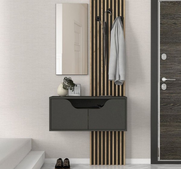 Έπιπλο εισόδου Naro Megapap χρώμα ανθρακί - sepet oak 90x35x204,2εκ.
