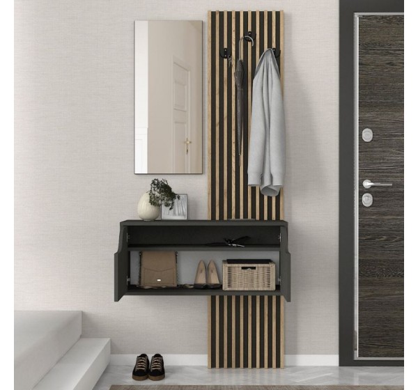 Έπιπλο εισόδου Naro Megapap χρώμα ανθρακί - sepet oak 90x35x204,2εκ.