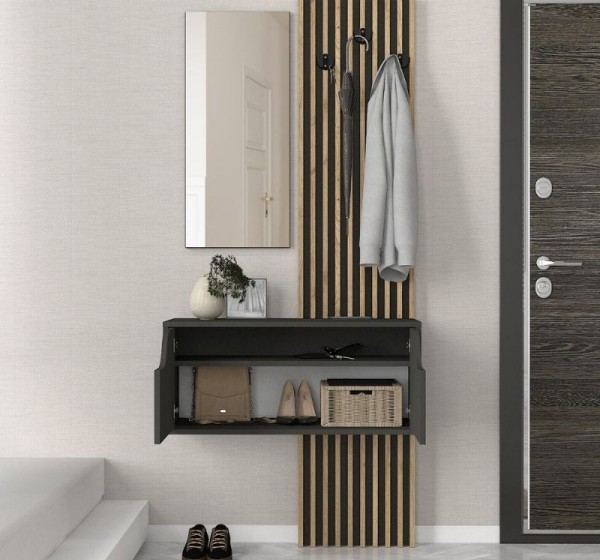 Έπιπλο εισόδου Naro Megapap χρώμα ανθρακί - sepet oak 90x35x204,2εκ.