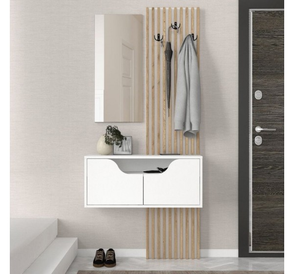 Έπιπλο εισόδου Naro Megapap χρώμα λευκό - sepet oak 90x35x204,2εκ.