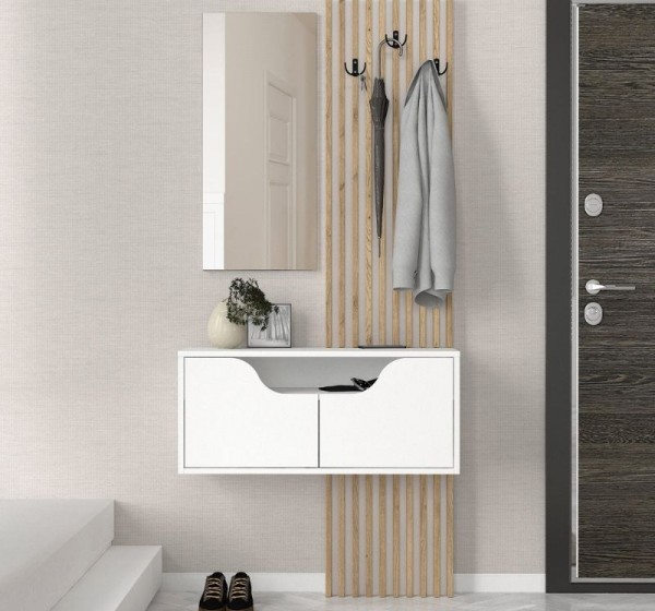 Έπιπλο εισόδου Naro Megapap χρώμα λευκό - sepet oak 90x35x204,2εκ.
