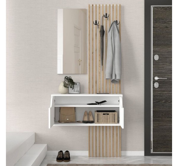 Έπιπλο εισόδου Naro Megapap χρώμα λευκό - sepet oak 90x35x204,2εκ.
