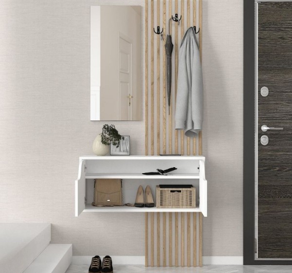 Έπιπλο εισόδου Naro Megapap χρώμα λευκό - sepet oak 90x35x204,2εκ.