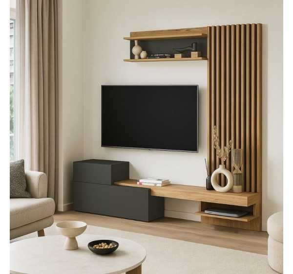 Σύνθεση τηλεόρασης Dumont Megapap χρώμα ανθρακί - sepet oak 180x36,8x200εκ.