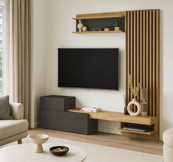 Σύνθεση τηλεόρασης Dumont Megapap χρώμα ανθρακί - sepet oak 180x36,8x200εκ.