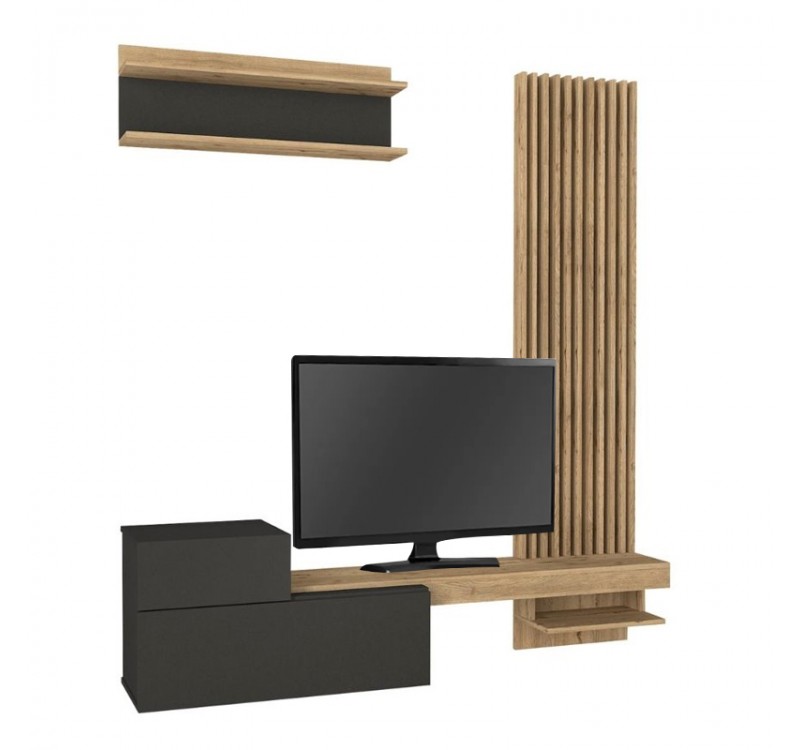 Σύνθεση τηλεόρασης Dumont Megapap χρώμα ανθρακί - sepet oak 180x36,8x200εκ.