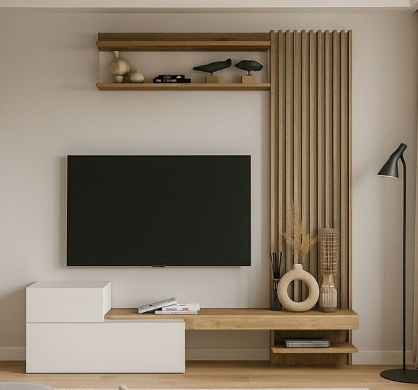 Σύνθεση τηλεόρασης Dumont Megapap χρώμα λευκό - sepet oak 180x36,8x200εκ.