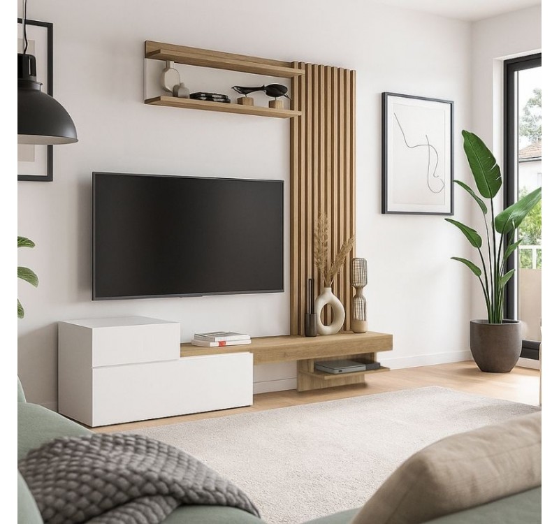 Σύνθεση τηλεόρασης Dumont Megapap χρώμα λευκό - sepet oak 180x36,8x200εκ.