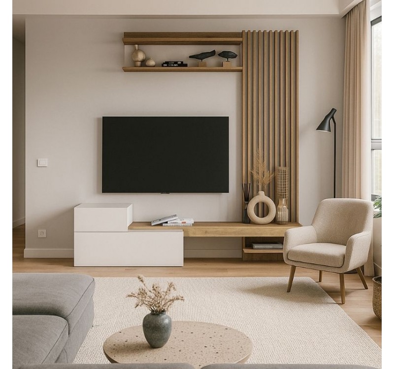 Σύνθεση τηλεόρασης Dumont Megapap χρώμα λευκό - sepet oak 180x36,8x200εκ.