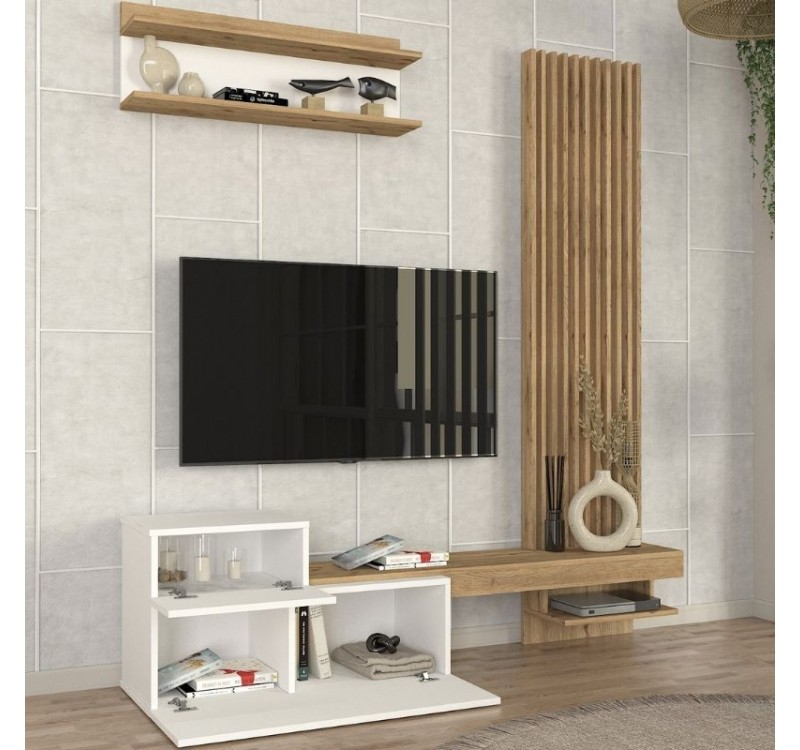 Σύνθεση τηλεόρασης Dumont Megapap χρώμα λευκό - sepet oak 180x36,8x200εκ.