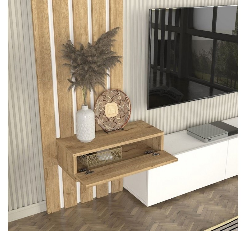 Σύνθεση τηλεόρασης Rosaline Megapap χρώμα λευκό - sepet oak 183x31,3x196,9εκ.