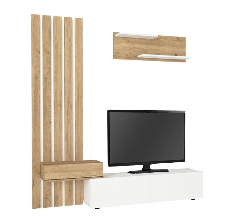 Σύνθεση τηλεόρασης Rosaline Megapap χρώμα λευκό - sepet oak 183x31,3x196,9εκ.