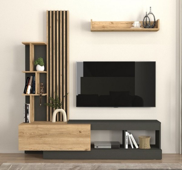 Σύνθεση τηλεόρασης Vermont Megapap χρώμα ανθρακί - sepet oak 180x40x193,8εκ.